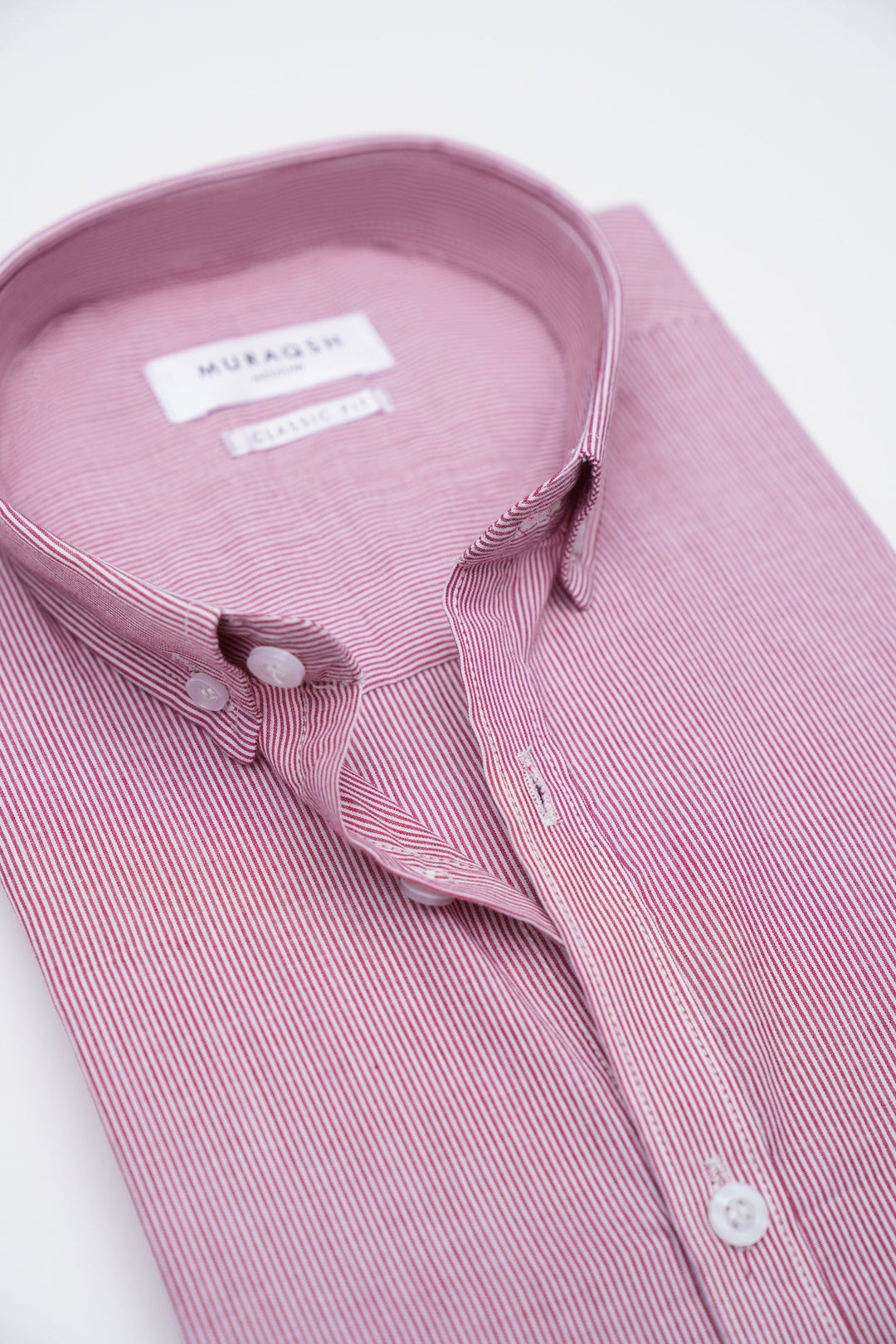 Muraqsh Ready To Wear Solids Cotton Men Red Striped Casual Shirt ABD-RSCS - Summer Collection