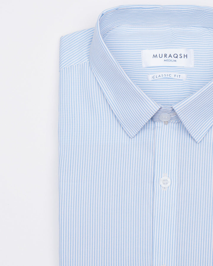 Muraqsh Ready To Wear Solids Cotton Men Blue Lining Formal Shirt ABD-BLFS - Summer Collection