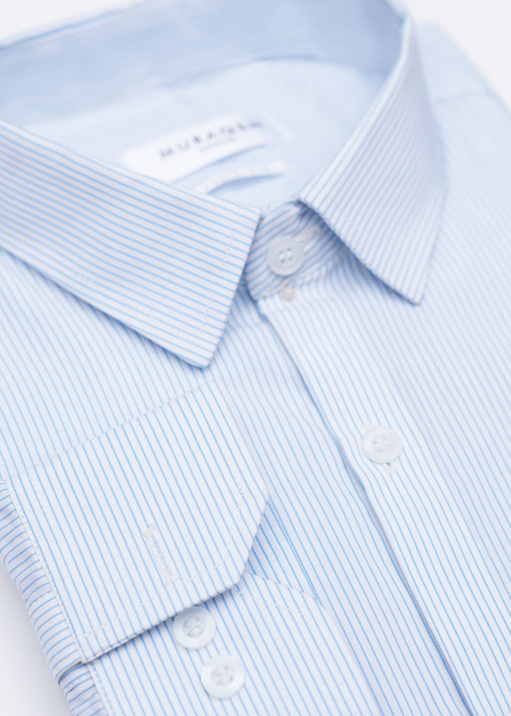 Muraqsh Ready To Wear Solids Cotton Men Blue Lining Formal Shirt ABD-BLFS - Summer Collection