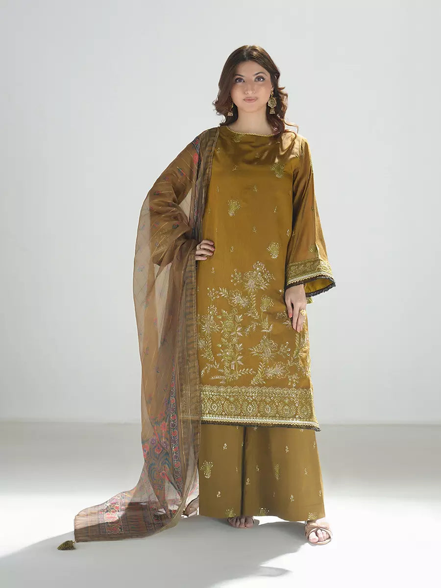 Salitex Unstitched Embroidered Cotton Silk 3 Piece Suit SUNW7NO107 - Festive Collection