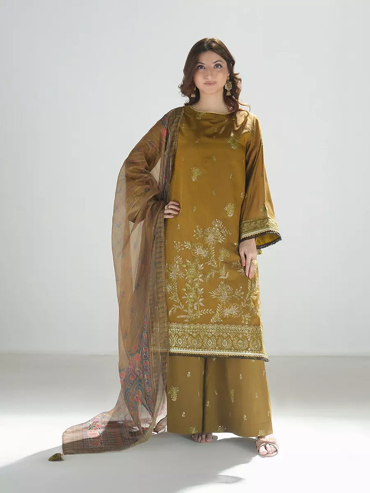 Salitex Unstitched Embroidered Cotton Silk 3 Piece Suit SUNW7NO107 - Festive Collection
