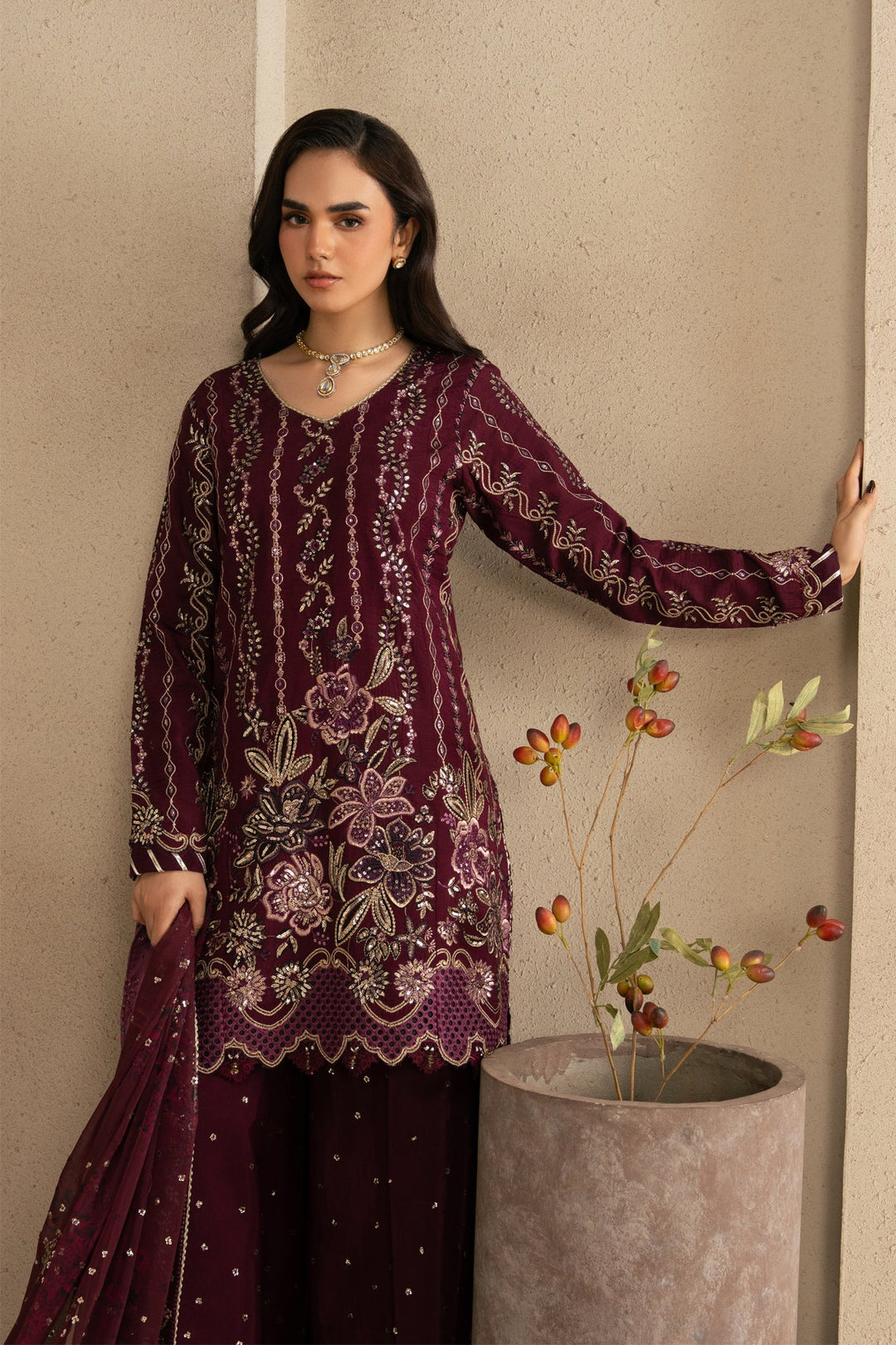 Xenia Formals Unstitched Embroidered Raw Silk 3 Piece Suit XF-1220 ARI - Festive Collection
