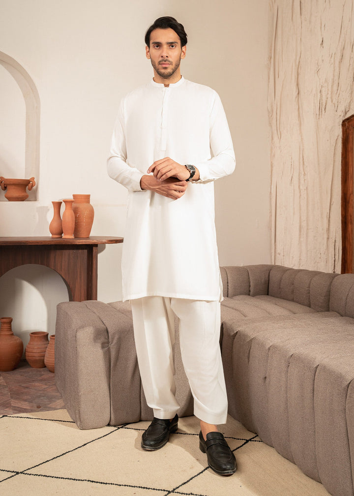 Alif by Buraq Mens RTW Solids Wash N Wear 2 Piece Suit Ivory ban Casual Collection