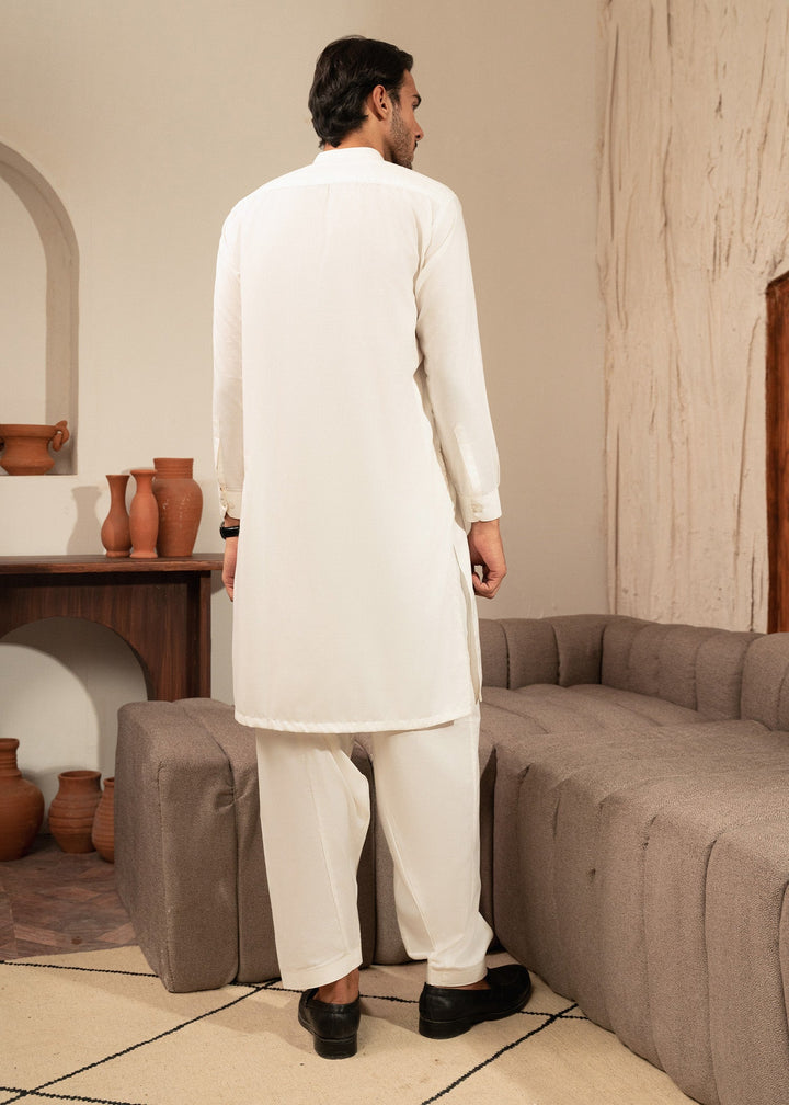 Alif by Buraq Mens RTW Solids Wash N Wear 2 Piece Suit Ivory ban Casual Collection