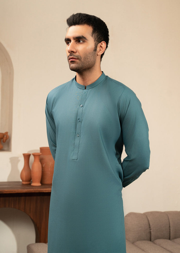 Alif by Buraq Mens RTW Solids Wash N Wear 2 Piece Suit Sea Green Ban Casual Collection