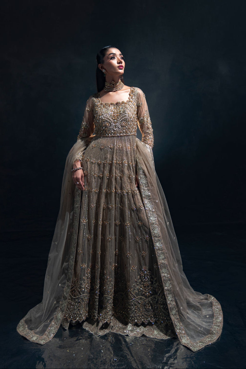 Reve Dore by Enzo RTW Hand work Bareeze Net 3 Piece Suit AURORA Wedding Collection