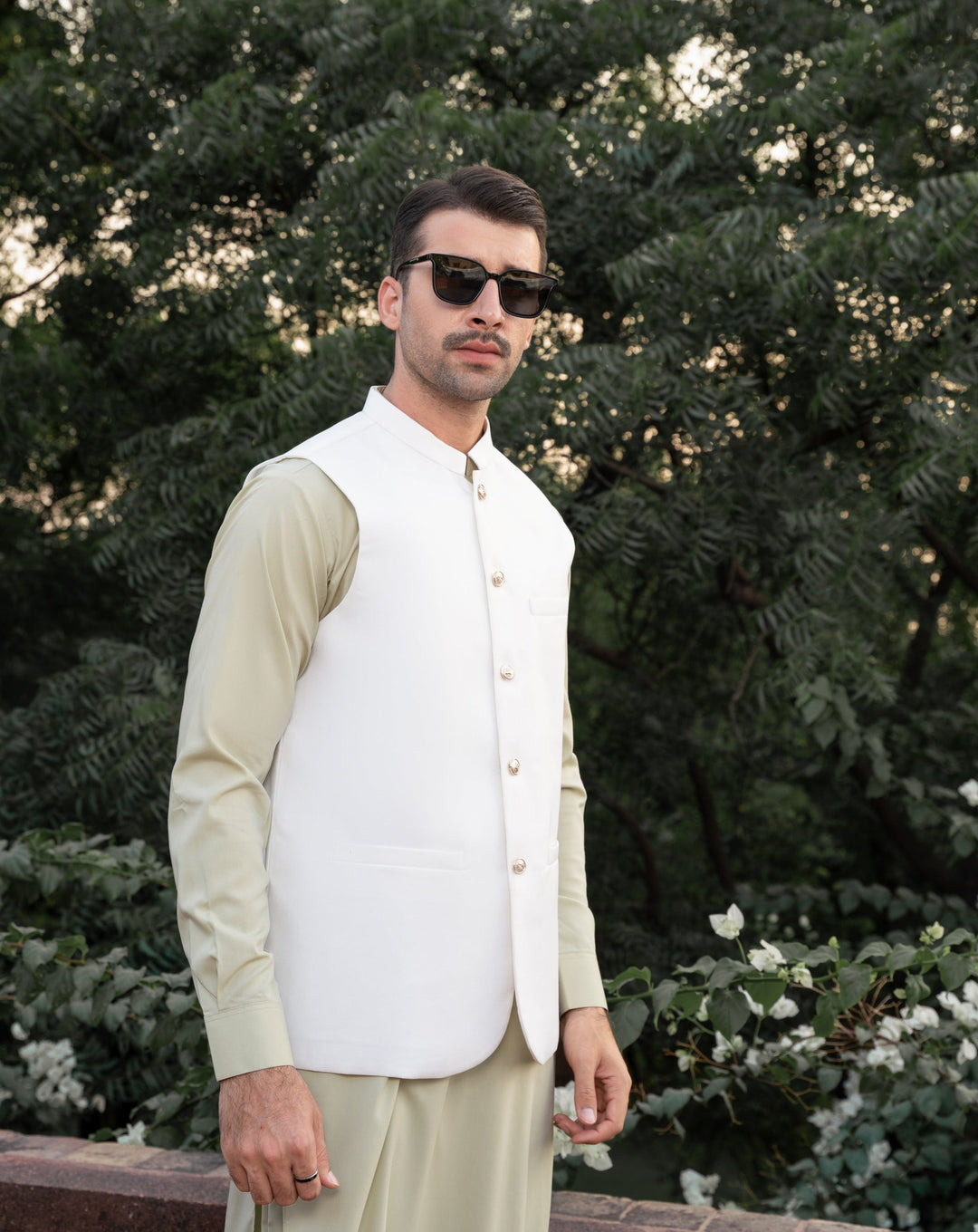 Muraqsh Ready To Wear Solids Cotton Men Off White Suiting Waistcoat Round Cut MURW - Summer Collection