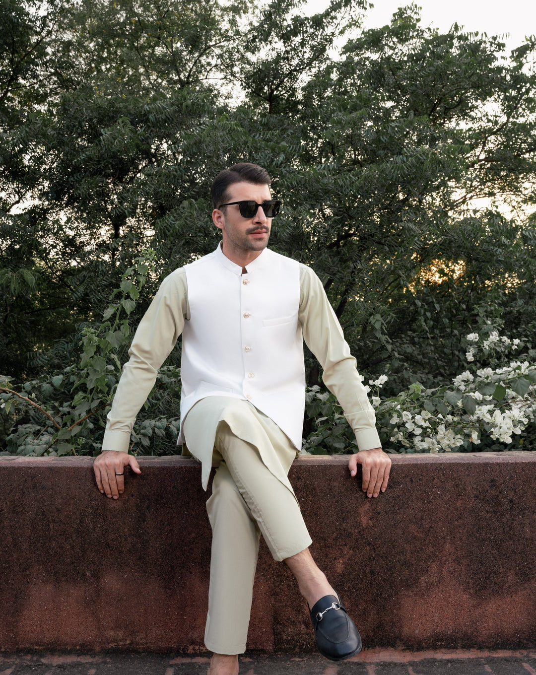 Muraqsh Ready To Wear Solids Cotton Men Mint Kameez Shalwar with Off White Suiting Waistcoat Round Cut MURW-KS - Summer Collection