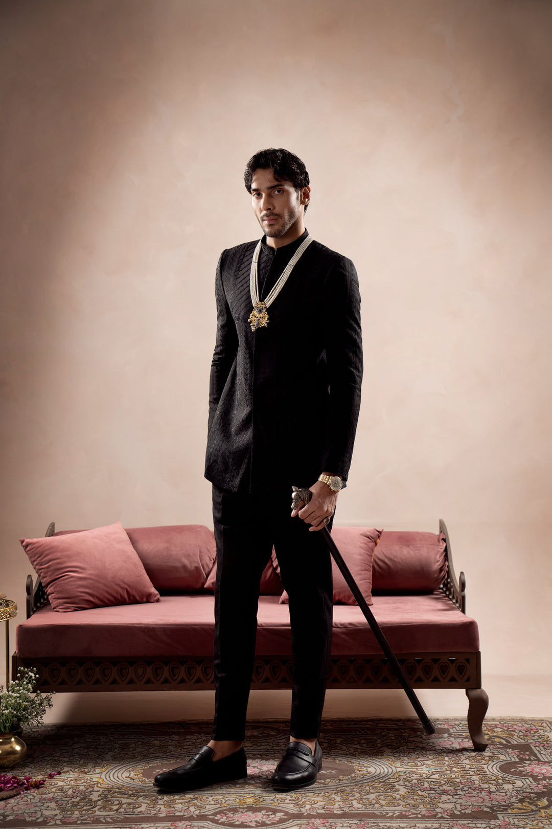 Muraqsh Ready To Wear Embroidered Cotton Men Black Royal Prince Coat MUR-BREPC - Summer Collection