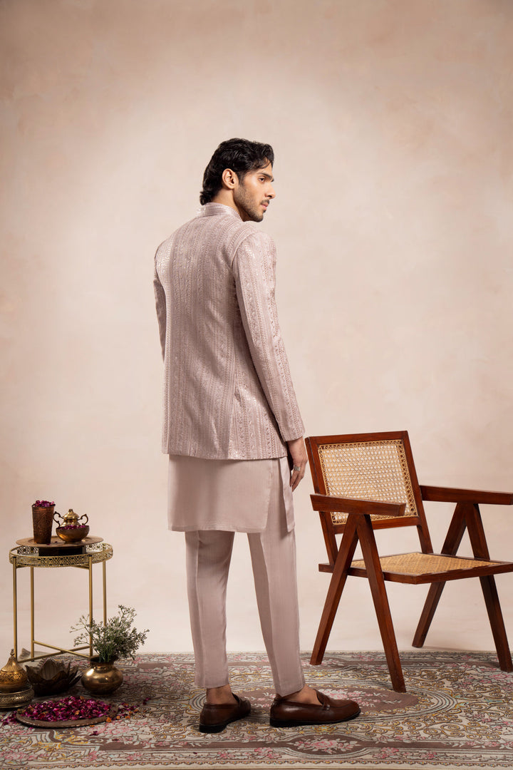 Muraqsh Ready To Wear Embroidered Cotton Men Pink Falling Open Prince Coat MUR-PFEOP - Summer Collection