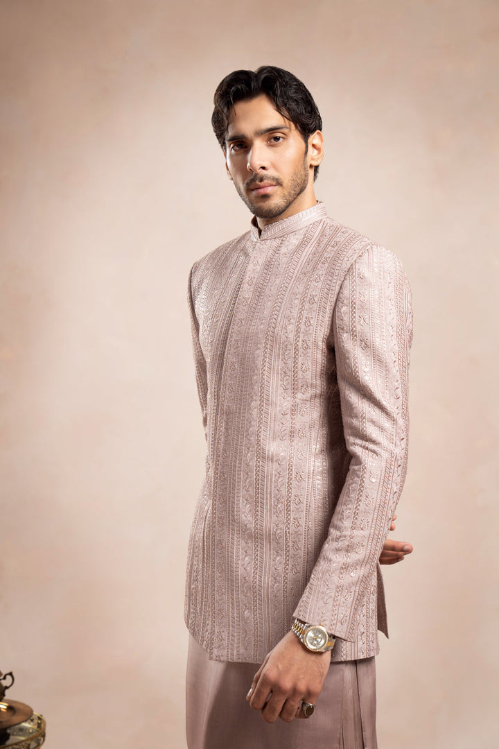 Muraqsh Ready To Wear Embroidered Cotton Men Pink Falling Prince Coat MUR-PFEPC - Summer Collection