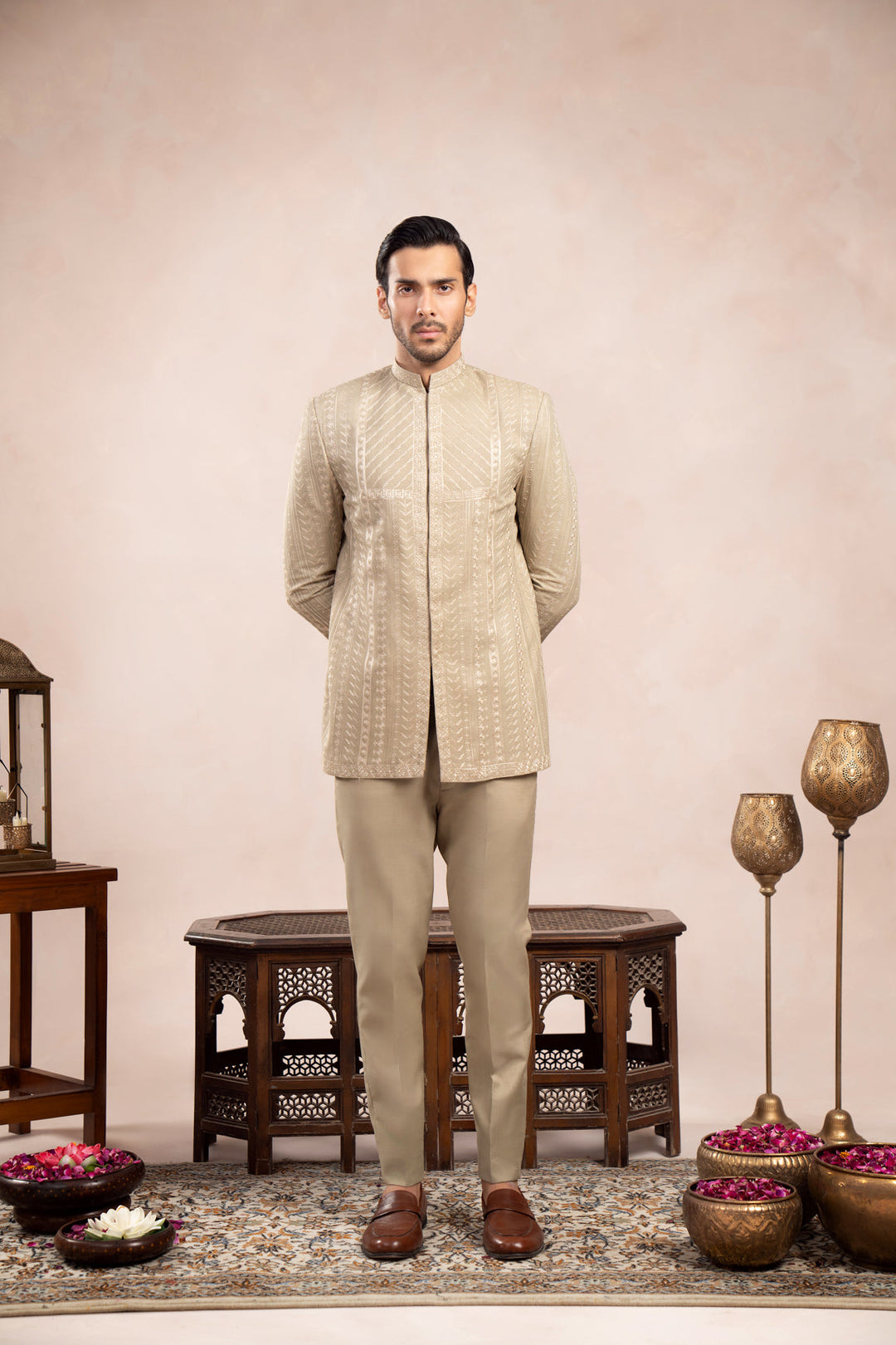 Muraqsh Ready To Wear Embroidered Cotton Men Royal Mint Prince Coat with Trouser ABD-RMEPC - Summer Collection