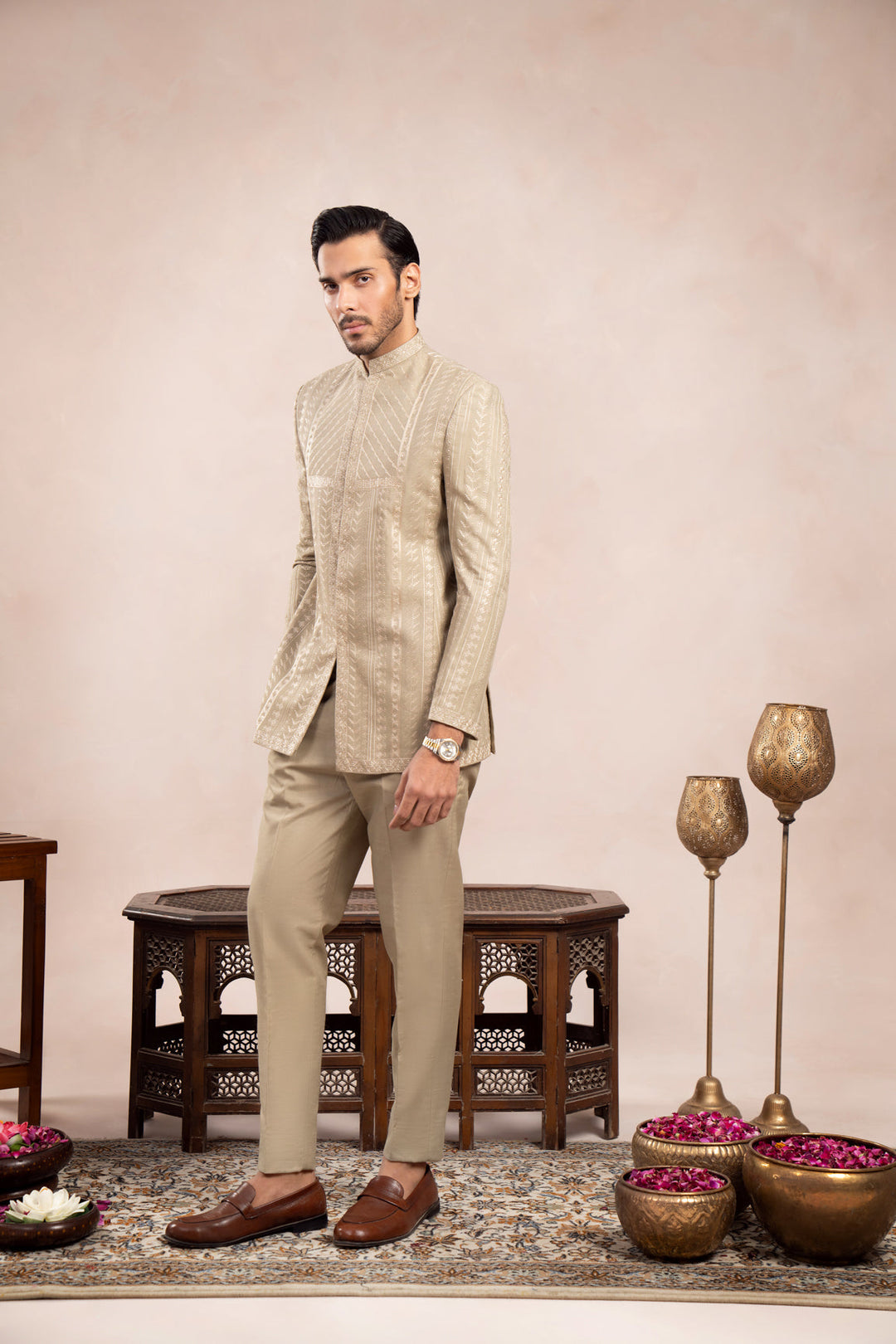 Muraqsh Ready To Wear Embroidered Cotton Men Royal Mint Prince Coat with Trouser ABD-RMEPC - Summer Collection