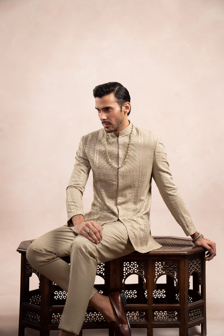Muraqsh Ready To Wear Embroidered Cotton Men Royal Mint Prince Coat with Trouser ABD-RMEPC - Summer Collection