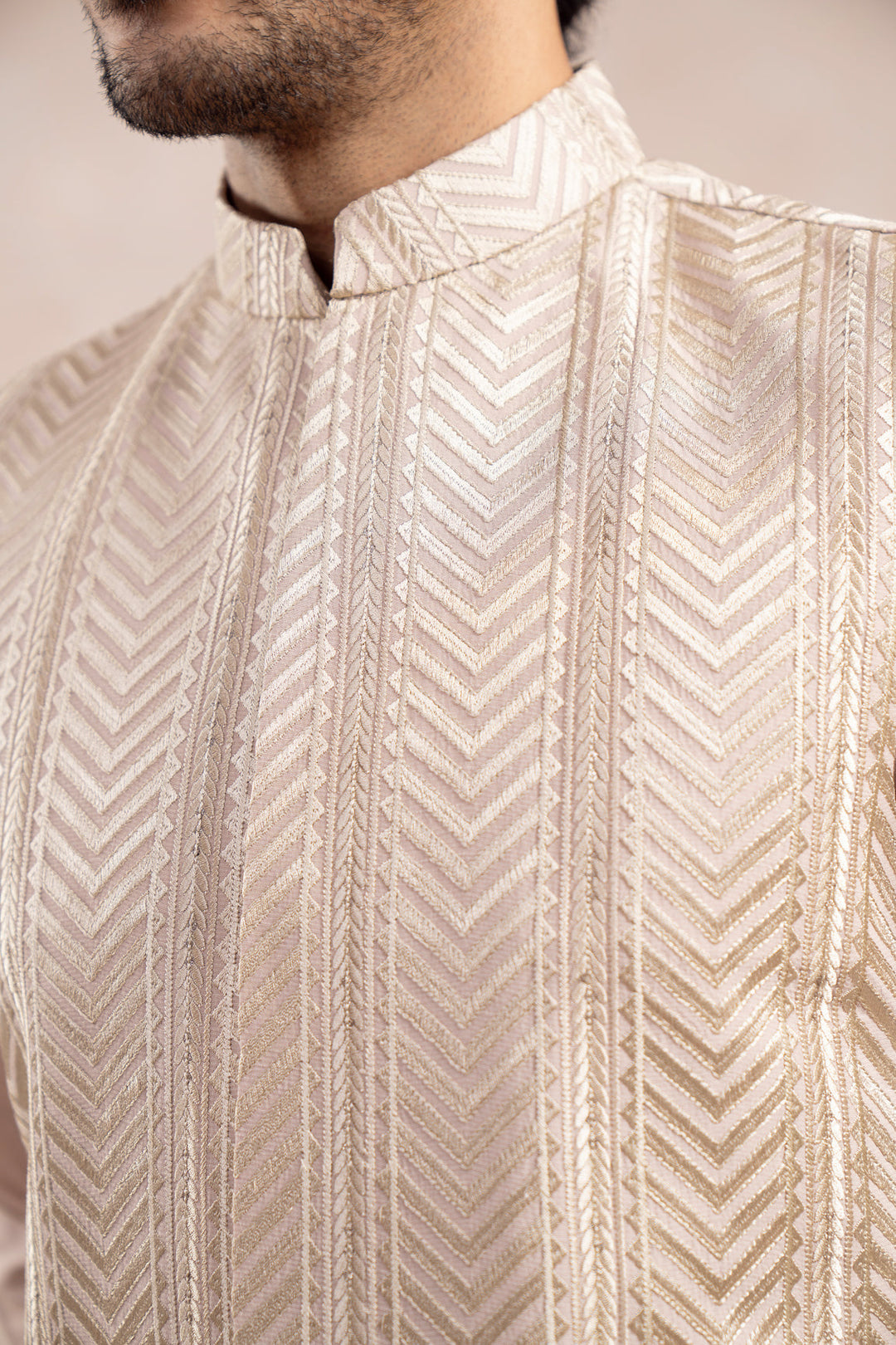 Muraqsh Ready To Wear Embroidered Cotton Men Coffee Beige Kurta Trouser with Arrow Waistcoat  MUR-CBKTW - Summer Collection