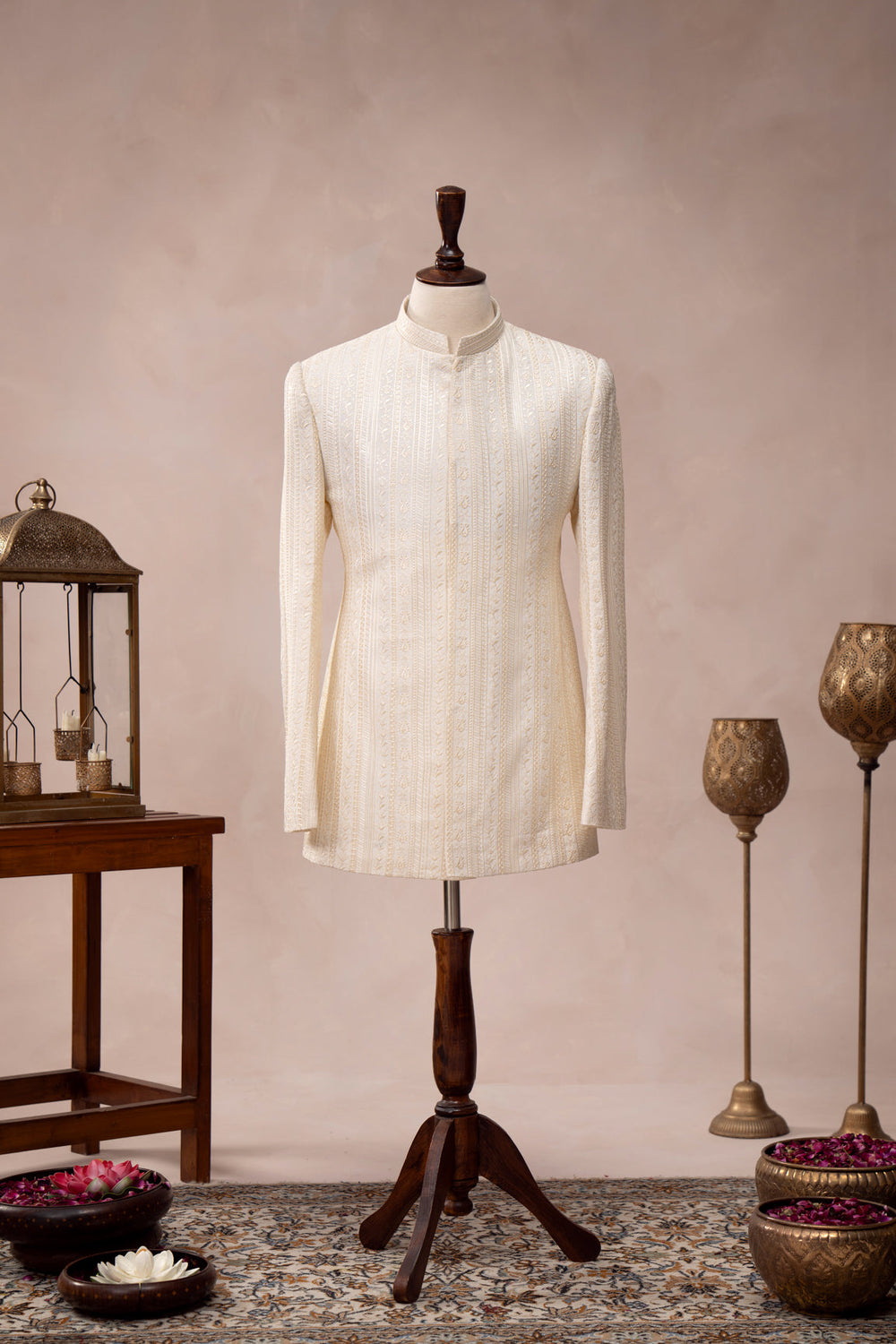 Muraqsh Ready To Wear Embroidered Bosky Men White Falling Prince Coat MUR-BWFEP - Summer Collection