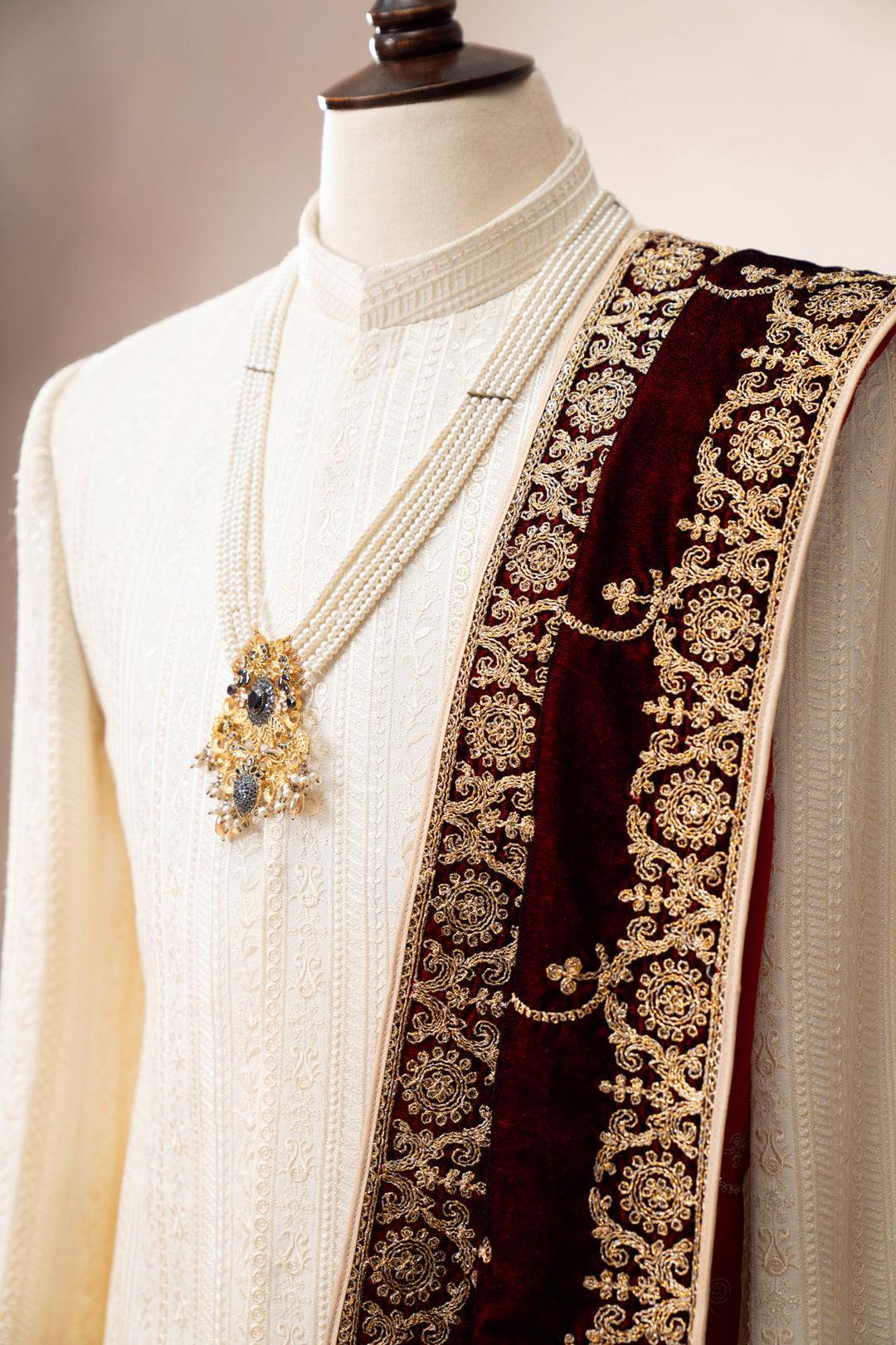 Muraqsh Ready To Wear Embroidered Bosky Men White Falling Prince Coat MUR-BWFEP - Summer Collection