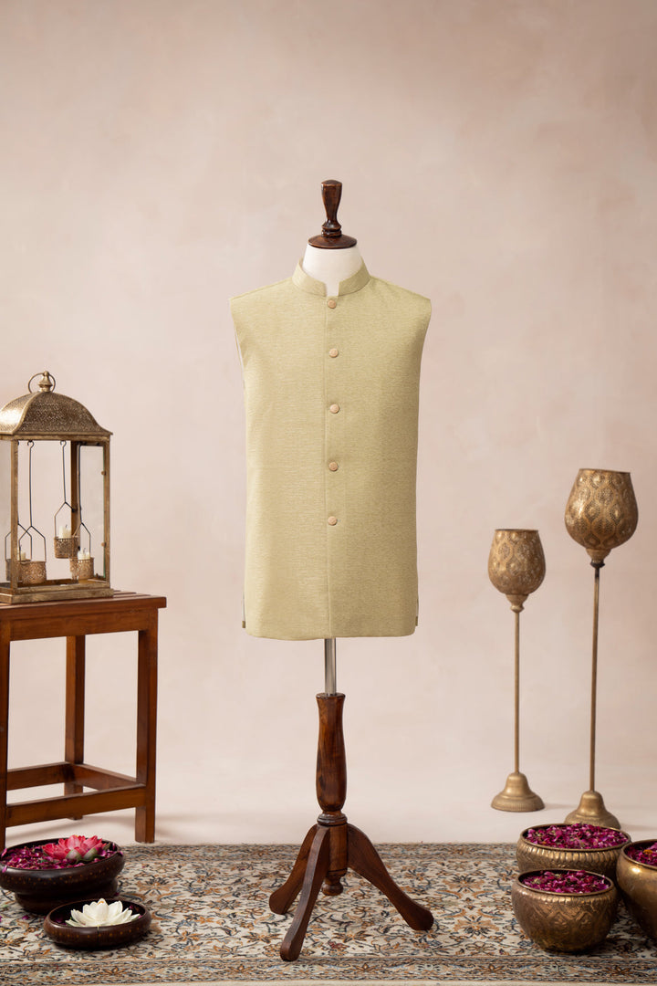 Muraqsh Ready To Wear Solids Cotton Men Mint Jamawar Textured Waistcoat MURJTW - Summer Collection