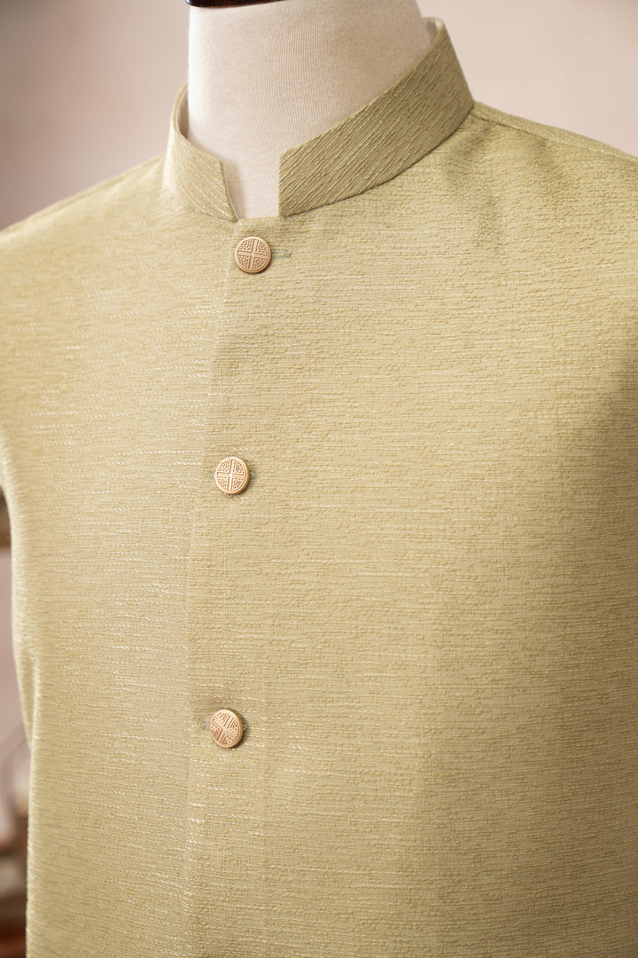 Muraqsh Ready To Wear Solids Cotton Men Mint Jamawar Textured Waistcoat MURJTW - Summer Collection