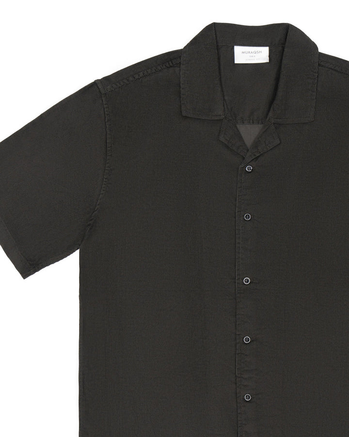 Muraqsh Ready To Wear Solids Cotton Men Deep Grey Corduroy Revere Button Down Shirt Half Sleeves ABD-GCRPHS - Summer Collection