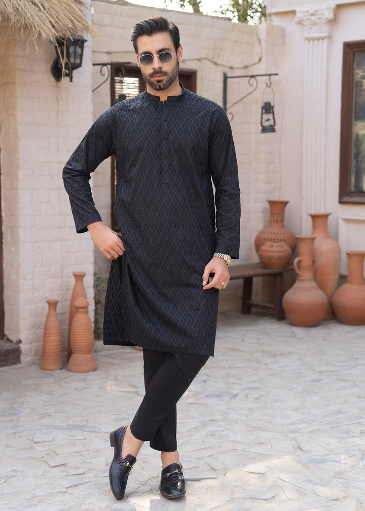 Noor e Eid by Buraq Mens RTW Embroidered Cotton 2 Piece Suit Black Casual Collection