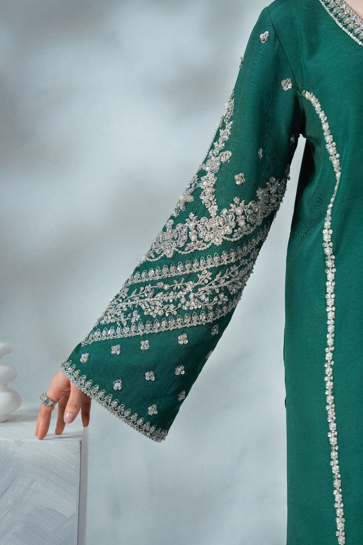 Soiree by Enzo Women RTW Hand work Silk 3 Piece Suit EMERALD WHISPER Festive Collection