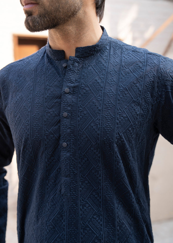 Noor e Eid by Buraq Mens RTW Embroidered Cotton 2 Piece Suit Dark Navy Casual Collection