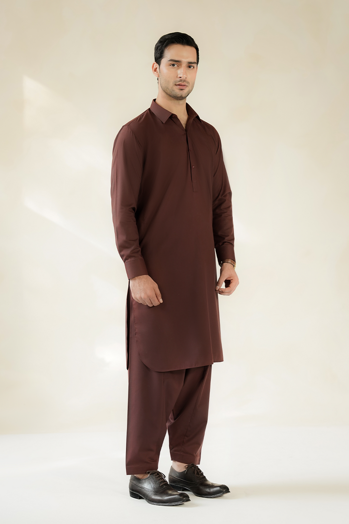 Divinely Crafted Men Cotton Shalwar Kameez Deep Maroon SK1225-DM - Summer Collection