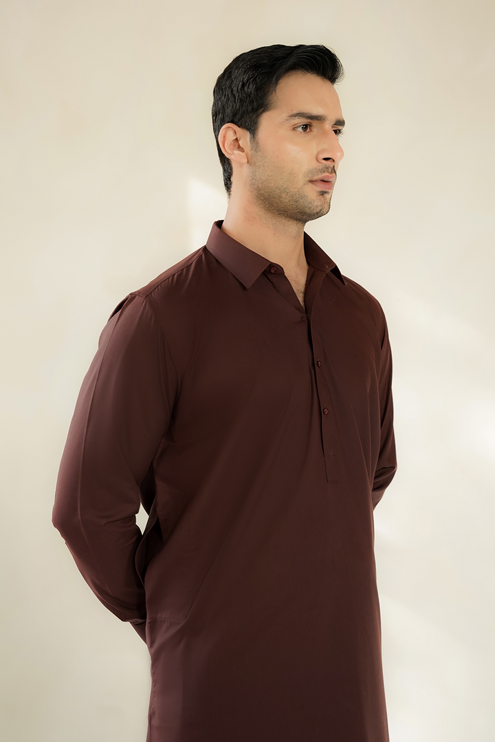 Divinely Crafted Men Cotton Shalwar Kameez Deep Maroon SK1225-DM - Summer Collection