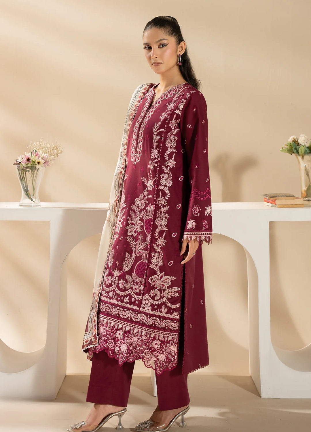 Uniluxe Unstitched Embroidered Lawn 3 Piece Suit LU00001 Scarlet Smile - Casual Collection