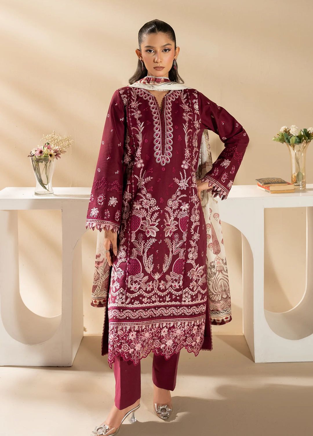 Uniluxe Unstitched Embroidered Lawn 3 Piece Suit LU00001 Scarlet Smile - Casual Collection
