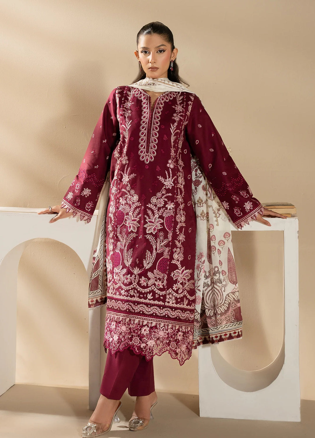 Uniluxe Unstitched Embroidered Lawn 3 Piece Suit LU00001 Scarlet Smile - Casual Collection