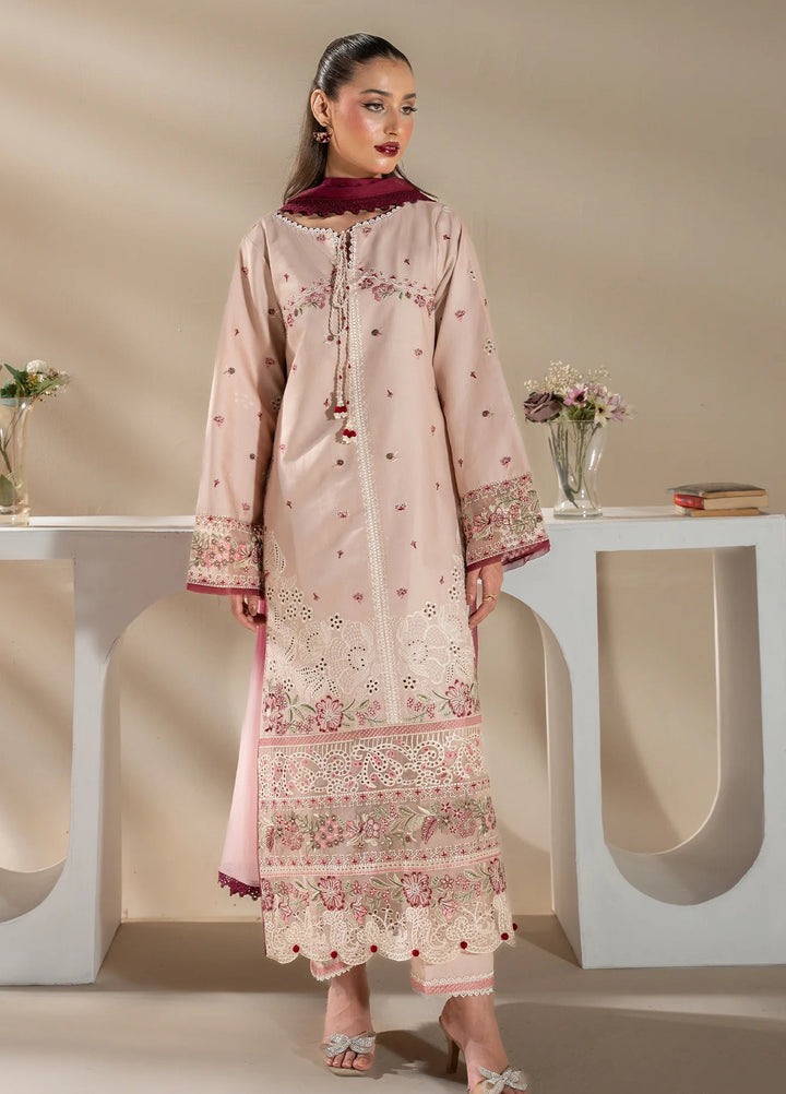 Uniluxe Unstitched Embroidered Lawn 3 Piece Suit LU00005 Peach Dust - Casual Collection