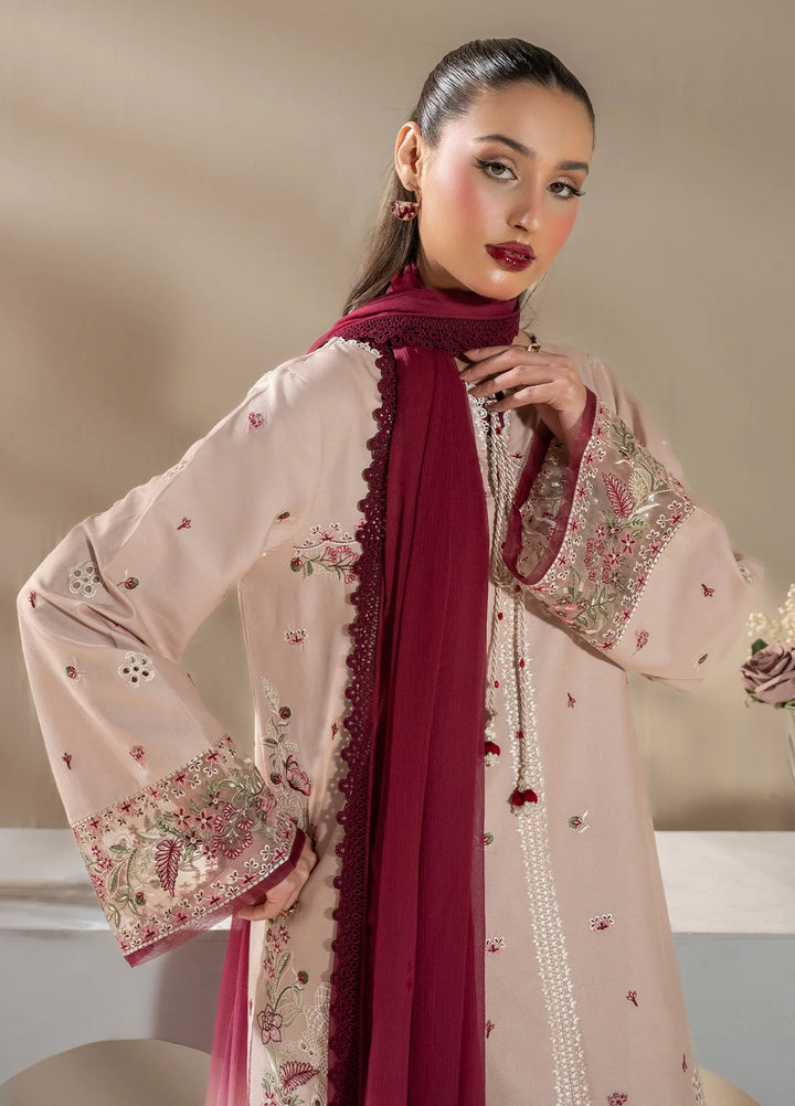 Uniluxe Unstitched Embroidered Lawn 3 Piece Suit LU00005 Peach Dust - Casual Collection