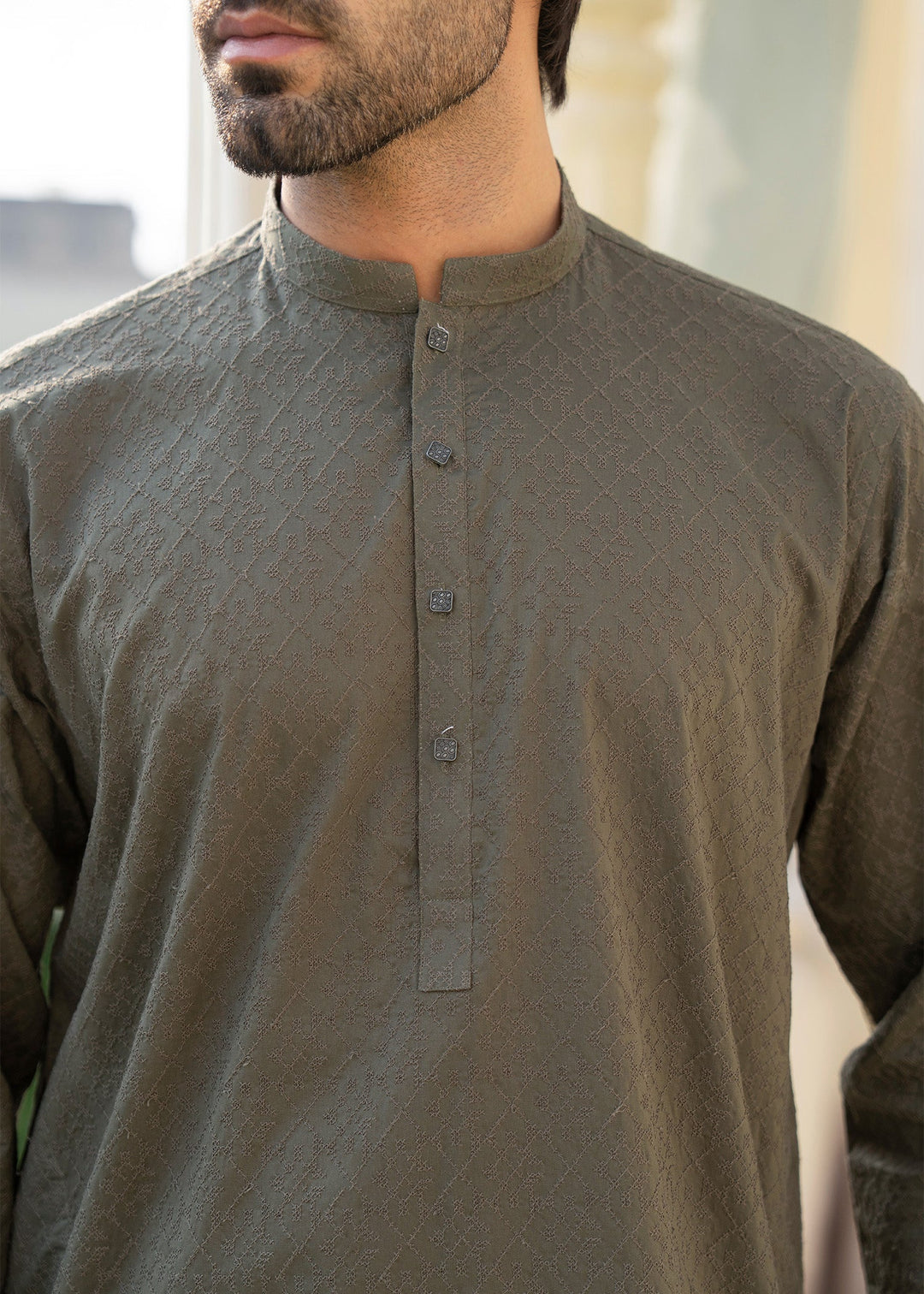 Noor e Eid by Buraq Mens RTW Embroidered Cotton 2 Piece Suit Green Casual Collection