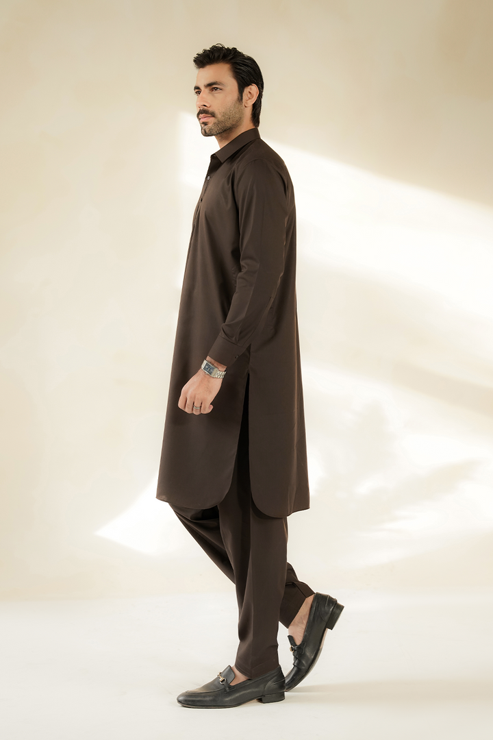 Divinely Crafted Men Cotton Shalwar Kameez Coffee Brown SK1225-CB - Summer Collection
