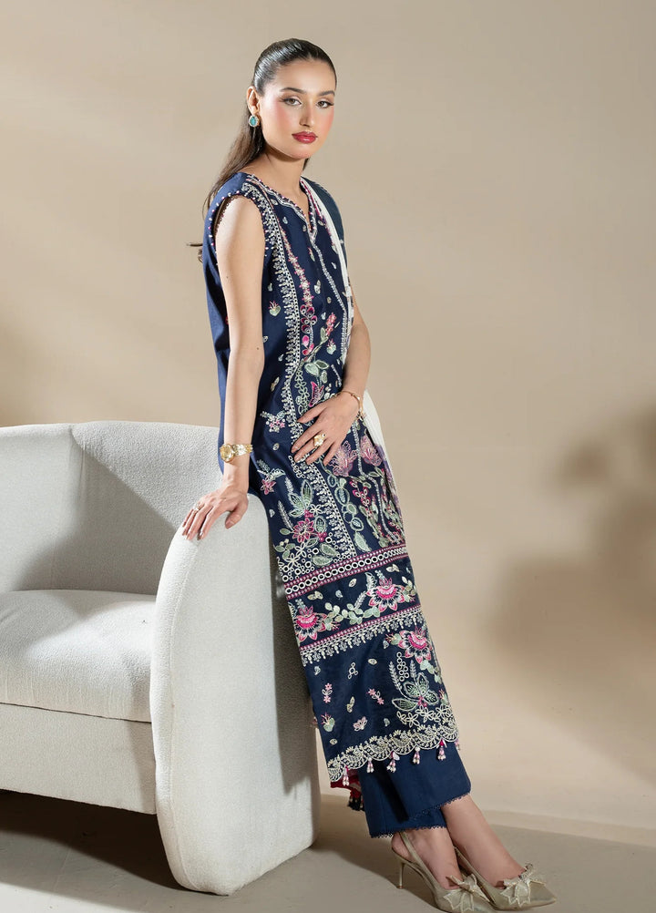 Uniluxe Unstitched Embroidered Lawn 3 Piece Suit LU00004 Blue Depths - Casual Collection