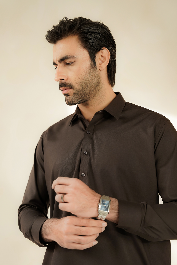 Divinely Crafted Men Cotton Shalwar Kameez Coffee Brown SK1225-CB - Summer Collection