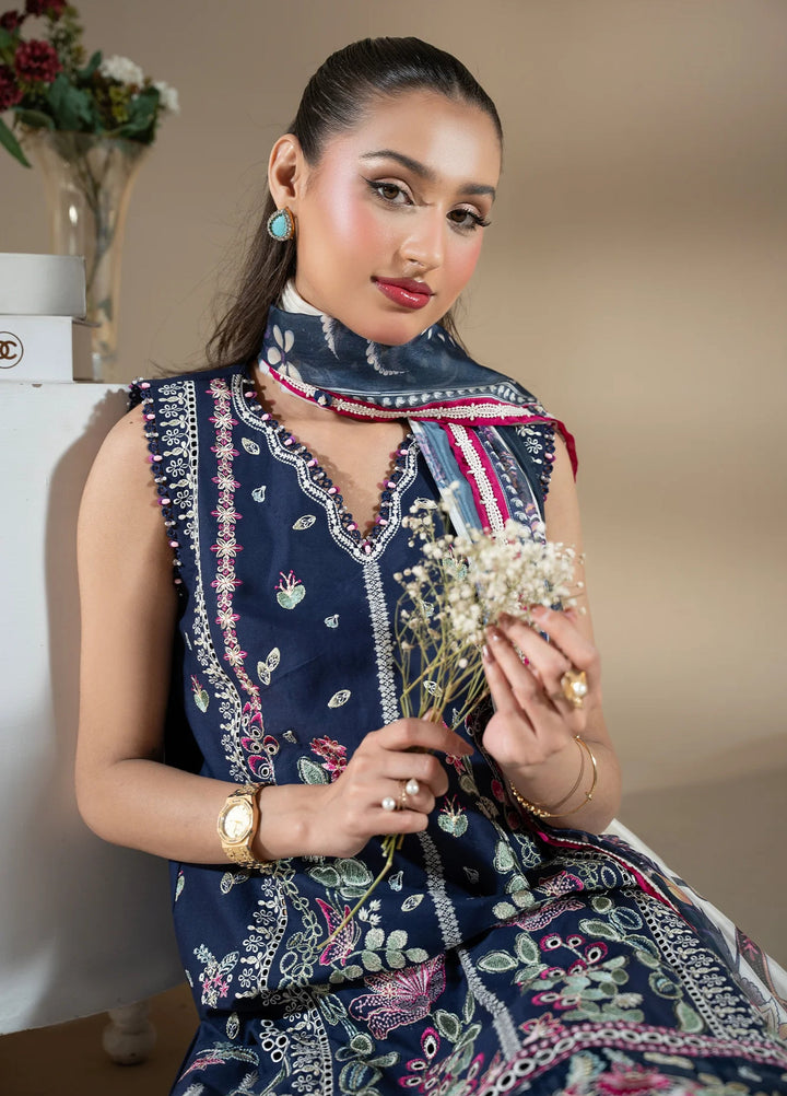 Uniluxe Unstitched Embroidered Lawn 3 Piece Suit LU00004 Blue Depths - Casual Collection