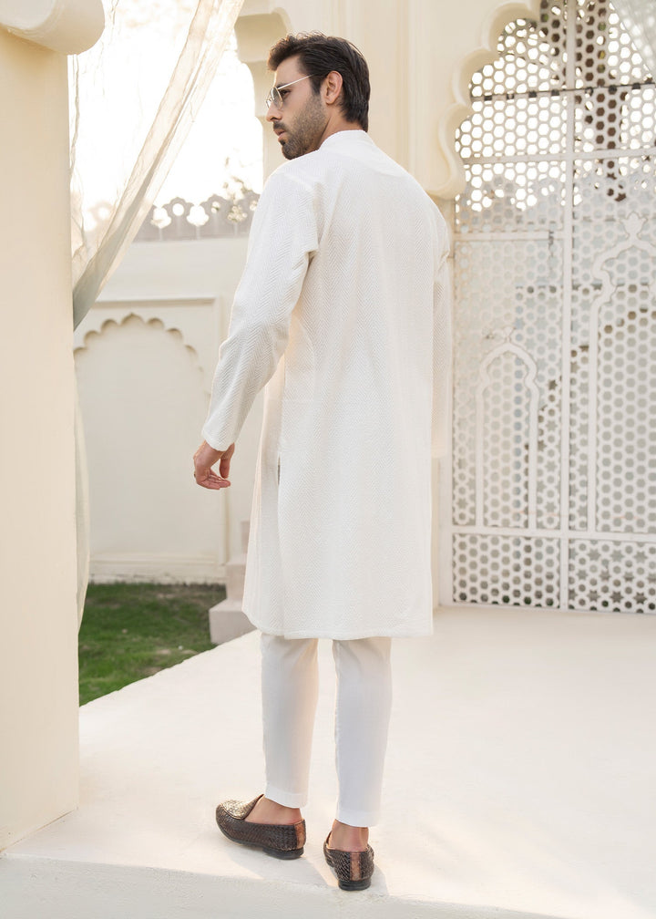 Noor e Eid by Buraq Mens RTW Embroidered Cotton 2 Piece Suit B-White Casual Collection