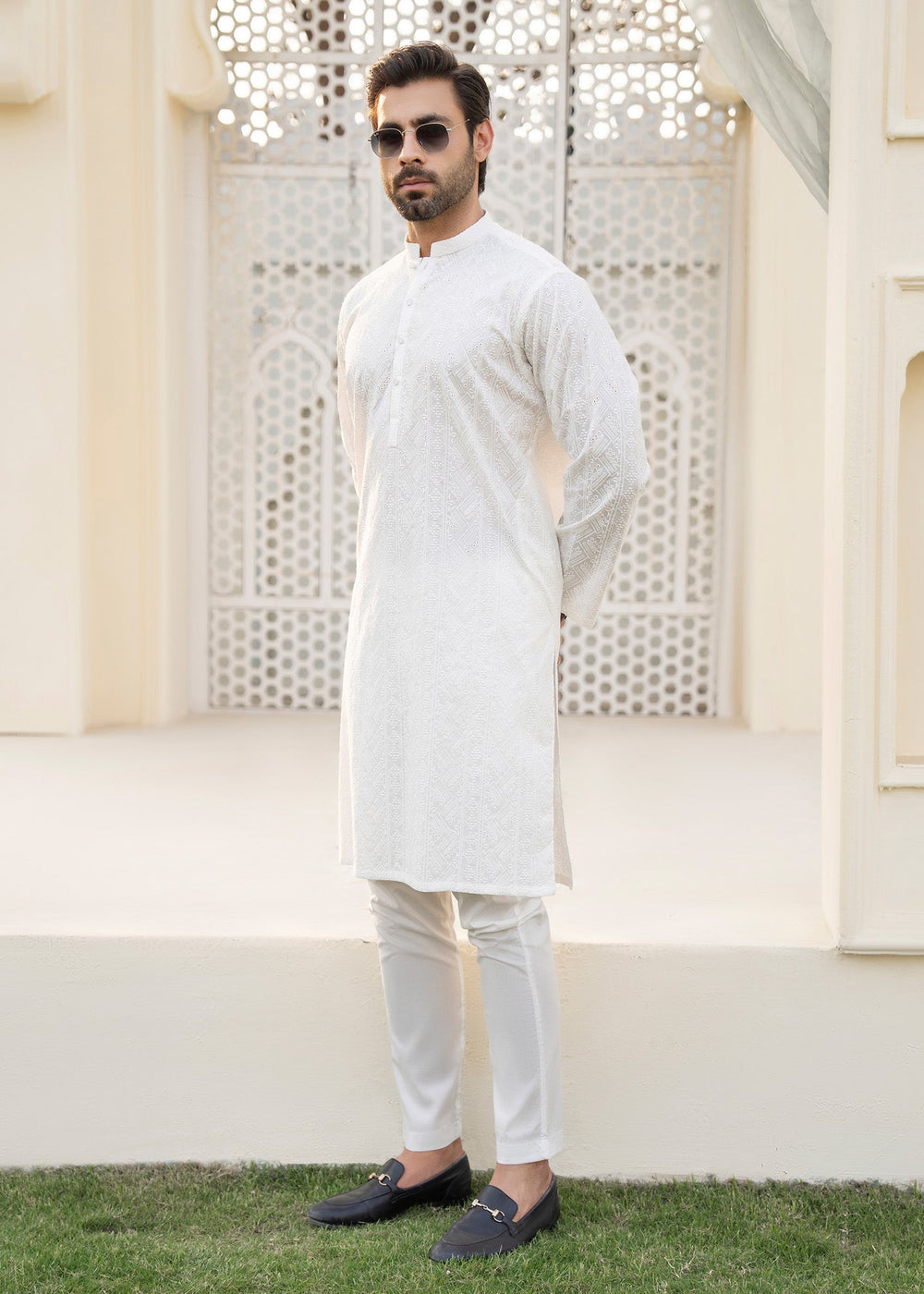 Noor e Eid by Buraq Mens RTW Embroidered Cotton 2 Piece Suit Uni-White Casual Collection