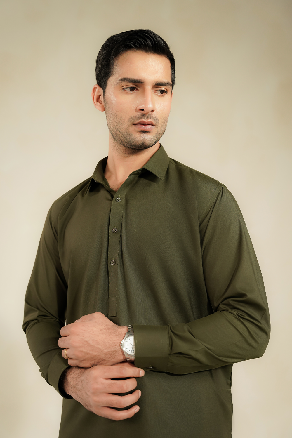 Divinely Crafted Men Cotton Shalwar Kameez Regal Olive SK1225-RO - Summer Collection