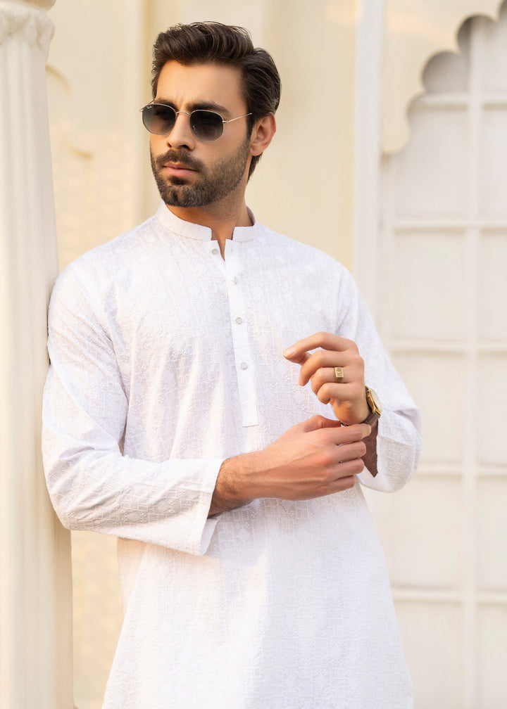 Noor e Eid by Buraq Mens RTW Embroidered Cotton 2 Piece Suit White Casual Collection