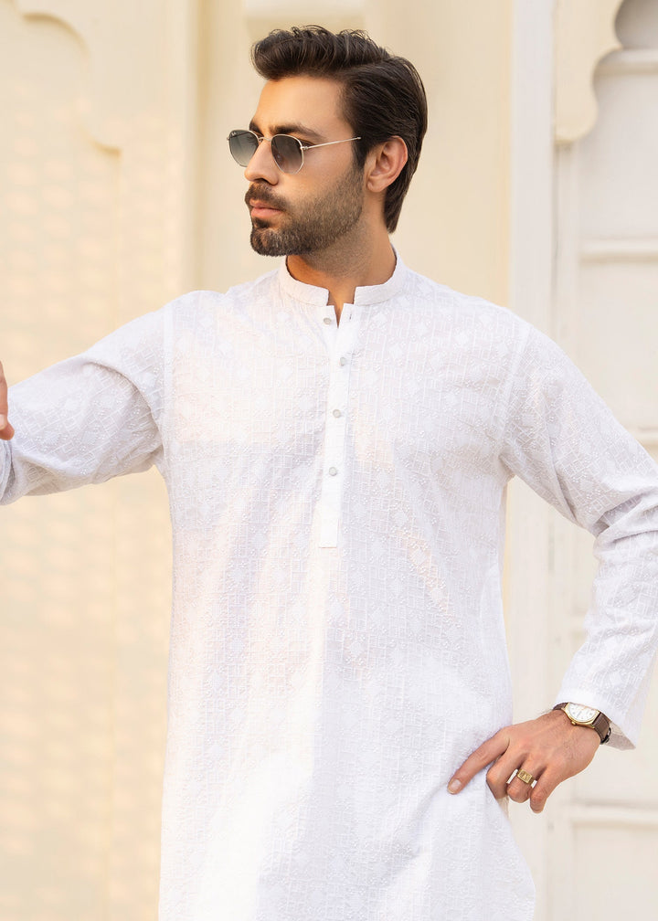 Noor e Eid by Buraq Mens RTW Embroidered Cotton 2 Piece Suit White Casual Collection
