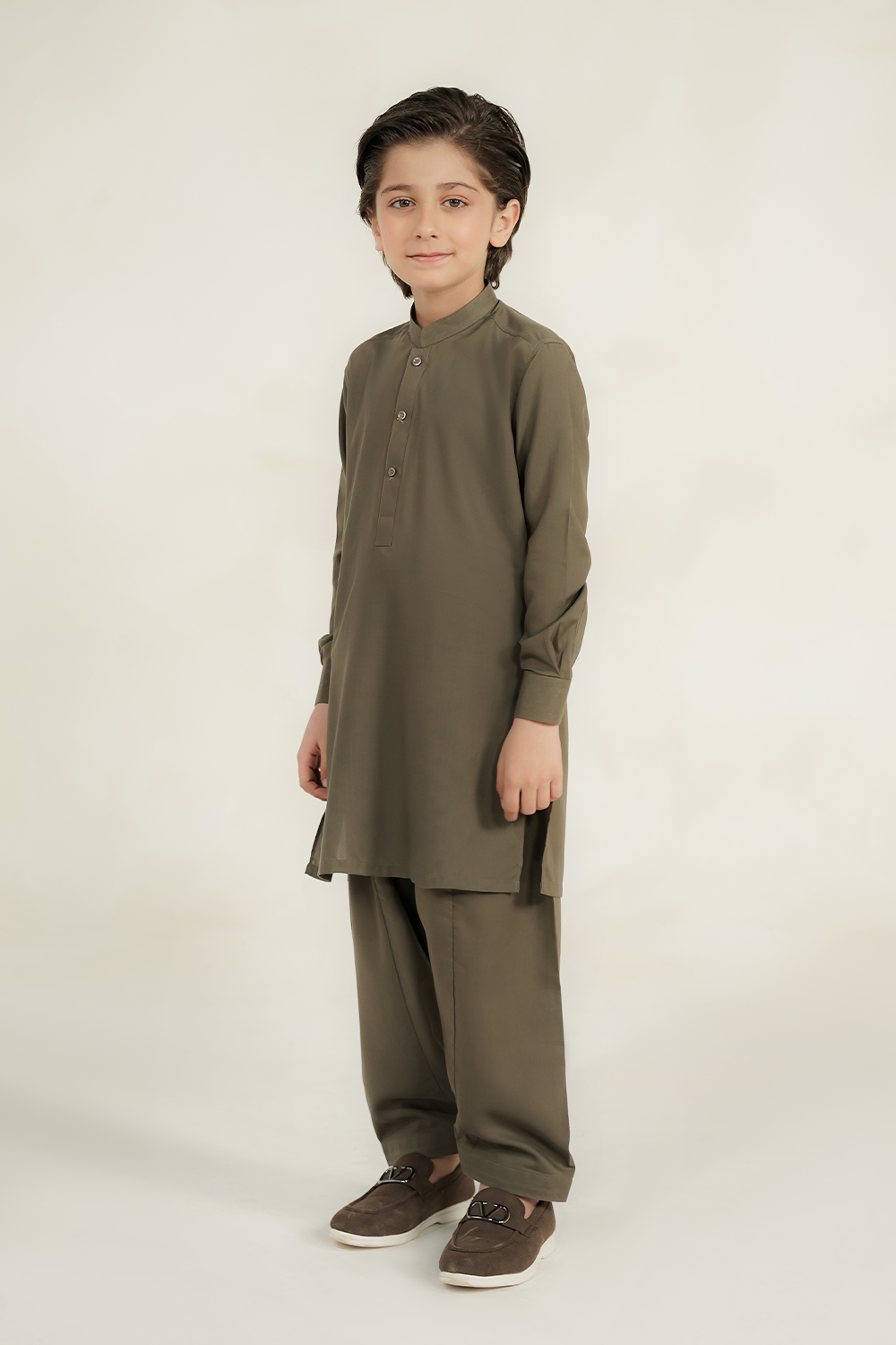 Divinely Crafted Cotton Shalwar Kameez For Kids Moss Green SK340-0725-MG - Summer Collection