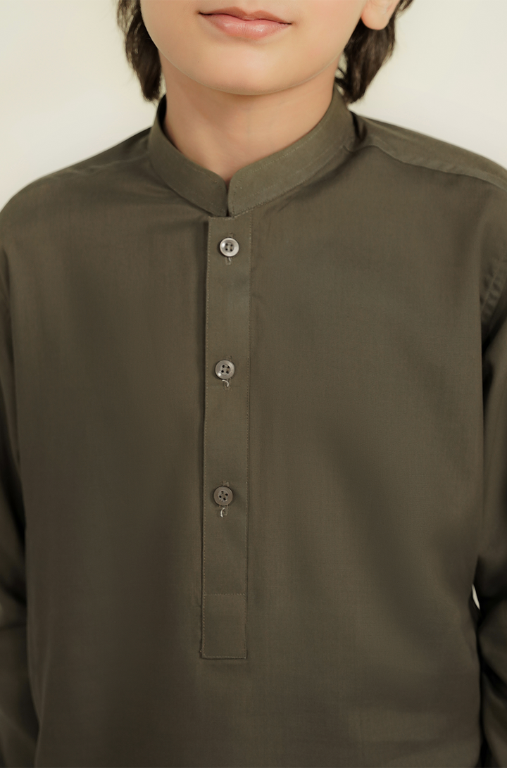 Divinely Crafted Cotton Shalwar Kameez For Kids Moss Green SK340-0725-MG - Summer Collection