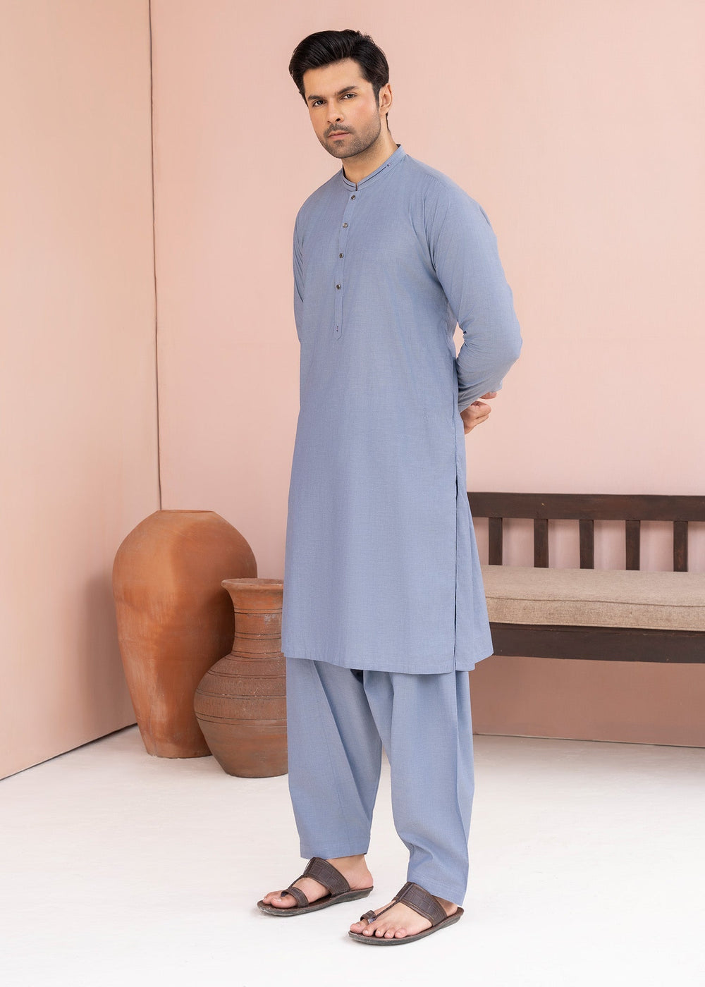 Riwayat by Buraq Mens RTW Solids Cotton 2 Piece Suit Denim Blue Casual Collection