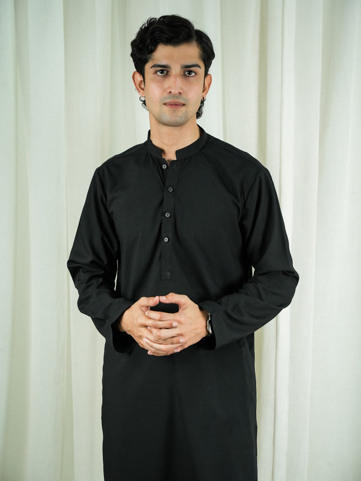 Siyah Men Unstitched Solids Banarsi 1 Piece Suit RIYASAT Velvet Black Festive Collection