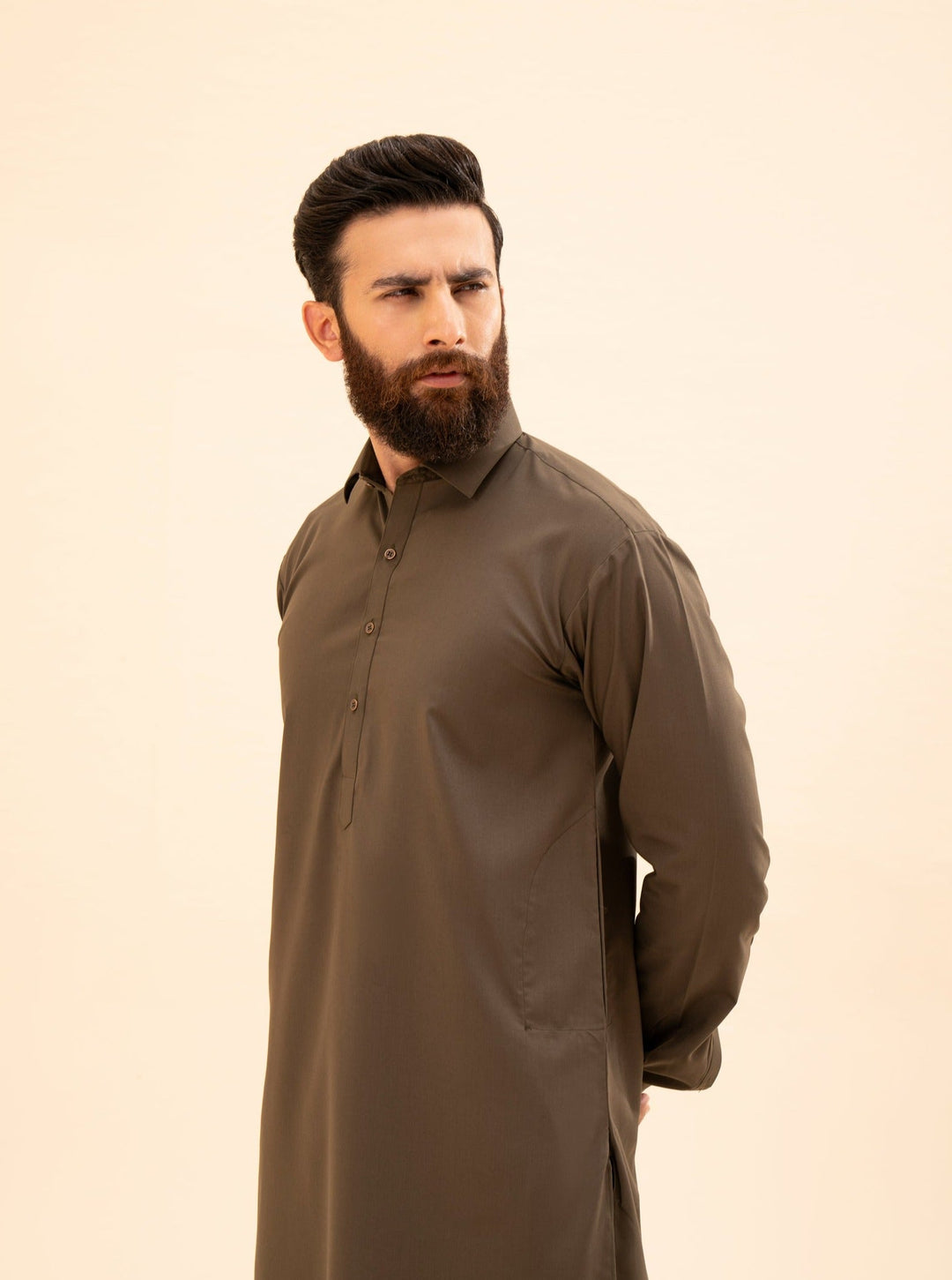 Muraqsh Ready To Wear Solids Cotton Men Olive Green French Collar Kameez Shalwar MUR-OGFCK - Summer Collection