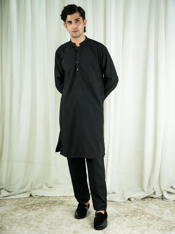 Siyah Men Unstitched Solids Banarsi 1 Piece Suit RIYASAT Velvet Black Festive Collection